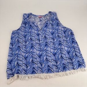Lilly Pulitzer Lapis Blue Costa Verde Kipper Top Fringe XL